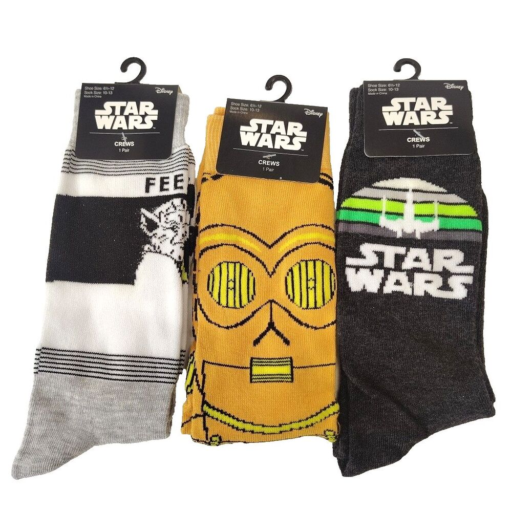 Star Wars C-3PO X-Wing Starfighter Novelty Men Socks Set 3 Pair Size 6-12 NWT